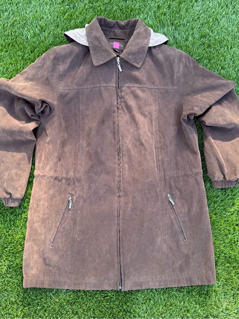 Gallery Brown Suede-Style Zip Front Jacket